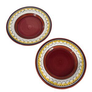 Pier 1 Set of 2 Hand-Painted Del Sol Earthenware Plates 11 Inches Diameter
